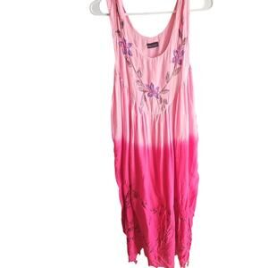 Pink Summer Dress Embroidered Flowers & Tassles |  One Size